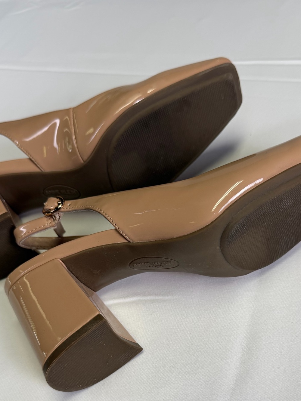 Anne Klein Nude Patent Slingback Block Heel Pumps - Picture 4 of 16